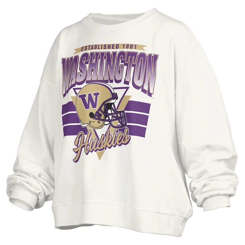 Sweat-shirt surdimensionné rétro Janice pour femme, blanc, imprimé Washington Huskies, longueur taille