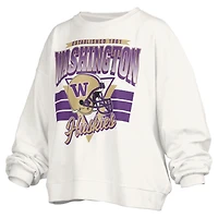 Women's Pressbox White Washington Huskies Oversized Janice Retro Waist-Length Pullover Sweatshirt