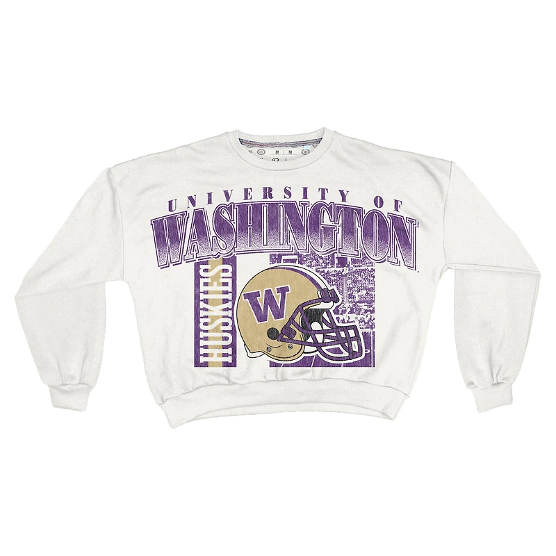 Women's Pressbox White Washington Huskies Oversized Janice Retro Waist-Length Sweatshirt