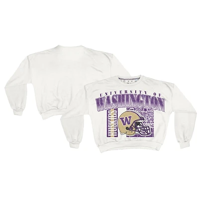 Sweat-shirt rétro surdimensionné Janice blanc des Washington Huskies pour femme, longueur à la taille