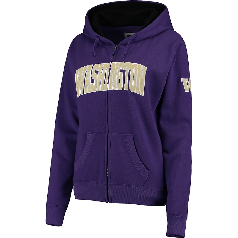 Sweat-shirt à fermeture éclair intégrale violet Stadium Athletic pour femmes, avec nom en arc des Washington Huskies.