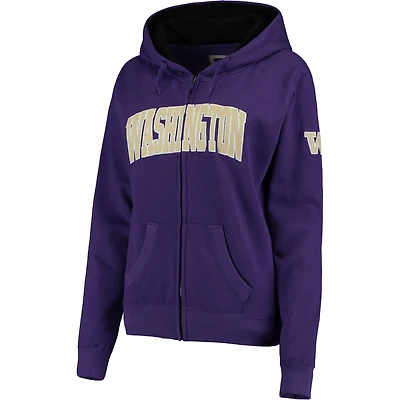 Sweat-shirt à fermeture éclair intégrale violet Stadium Athletic pour femmes, avec nom en arc des Washington Huskies.