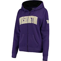 Sweat-shirt à fermeture éclair intégrale violet Stadium Athletic pour femmes, avec nom en arc des Washington Huskies.