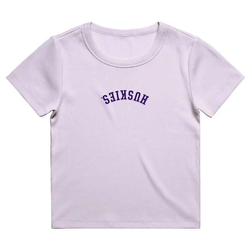 Women's Uscape Apparel Purple Washington Huskies Upside Down Embroidery Ribbed Cropped T-Shirt