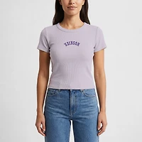 Women's Uscape Apparel  Purple Washington Huskies Upside Down Embroidery Ribbed Cropped T-Shirt