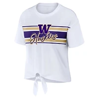 Women's WEAR by Erin Andrews White Washington Huskies Striped Front Knot Cropped T-Shirt