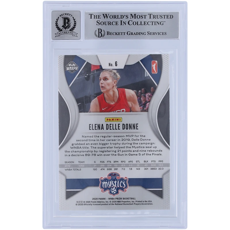 Carte Panini Prizm #6 autographiée 2020 de Elena Delle Donne Washington Mystics, fanatiques de Beckett, 10 cartes authentifiées