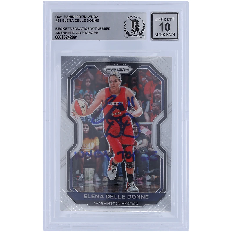 Carte Panini Prizm #81 2021 autographiée par Elena Delle Donne des Washington Mystics, Beckett Fanatics Witnessed Authenticated 10 avec l'inscription « WNBA Top 25 »