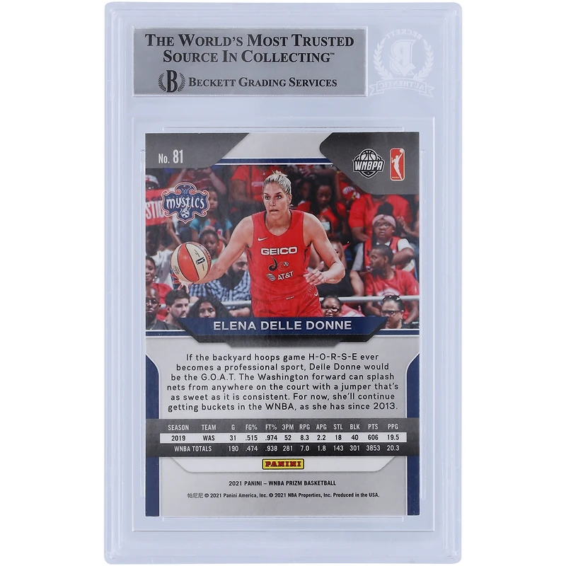 Elena Delle Donne Washington Mystics Autographed 2021 Panini Prizm #81 Beckett Fanatics Witnessed Authenticated Card