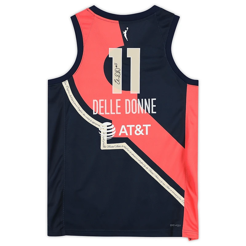 Maillot de joueur authentique dédicacé par Elena Delle Donne Washington Mystics, édition Rebel Nike 2021, bleu marine, édition Victory