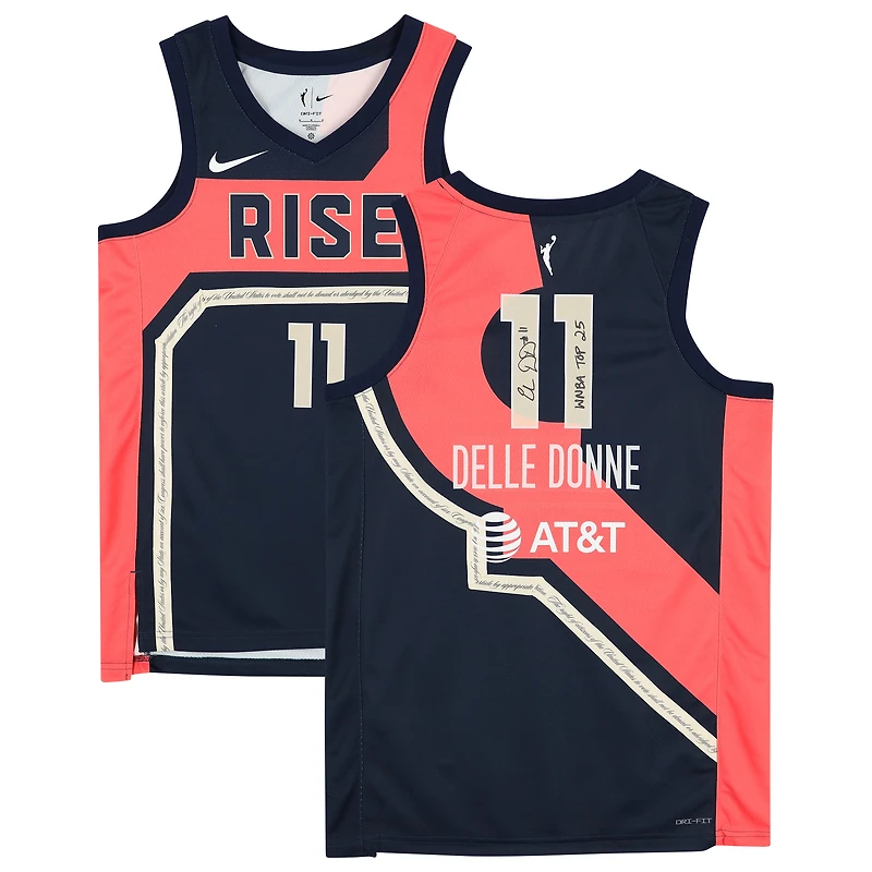 Maillot de joueur dédicacé Nike 2022 Rebel Edition Victory bleu marine par Elena Delle Donne des Washington Mystics avec inscription « WNBA Top 25 »