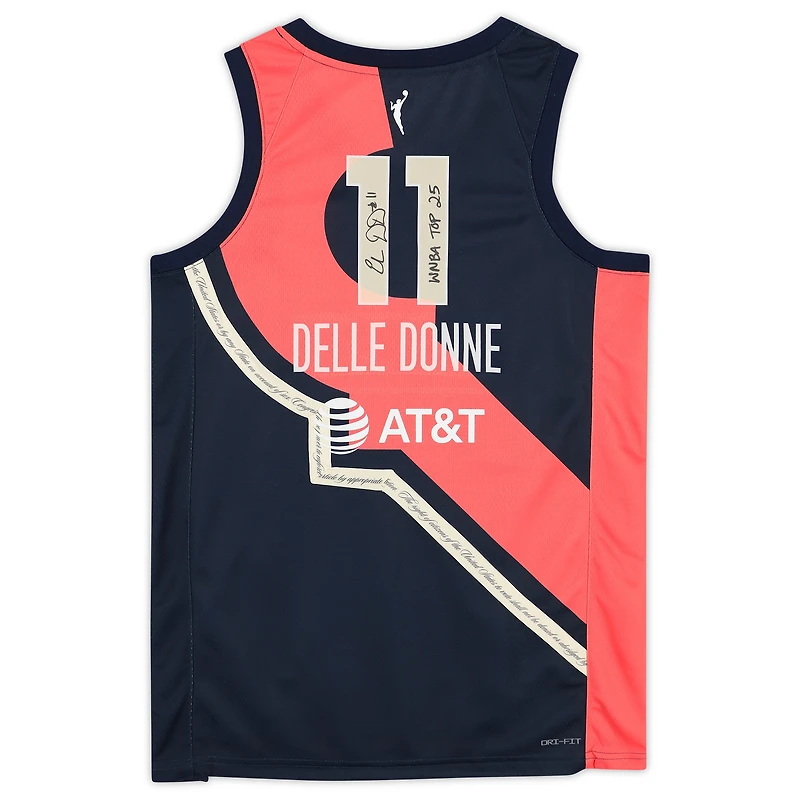 Maillot de joueur dédicacé Nike 2022 Rebel Edition Victory bleu marine par Elena Delle Donne des Washington Mystics avec inscription « WNBA Top 25 »