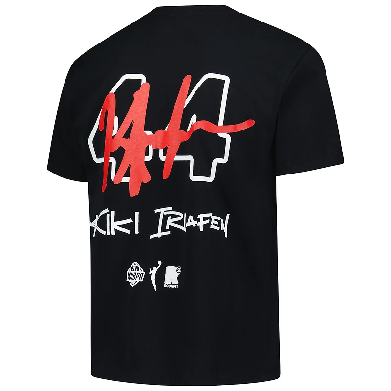 T-shirt unisexe round21 Kiki Iriafen noir des Washington Mystics 2025 WNBA Draft avec nom et numéro