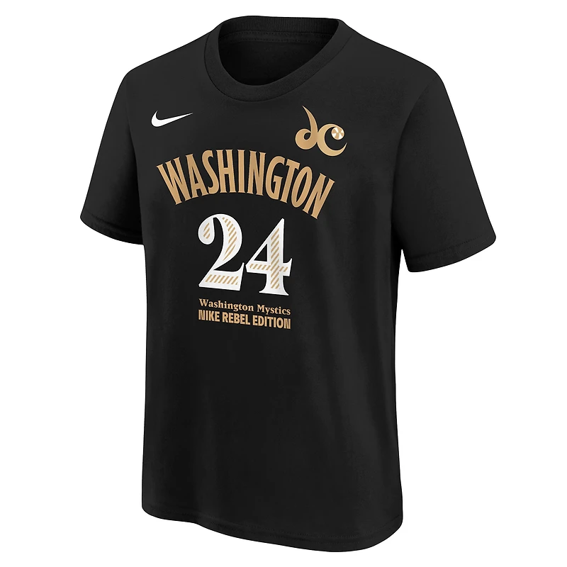T-shirt Nike Aaliyah Edwards pour jeune, noir, Washington Mystics Draft Rebel Edition, nom et numéro