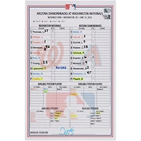  Washington Nationals Game-Used Lineup Card vs. Arizona Diamondbacks on June 19, 2024