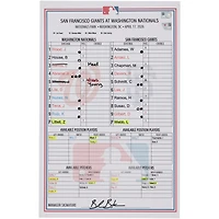 Feuille de composition utilisée par les Washington Nationals lors du match contre les San Francisco Giants le avril 2026