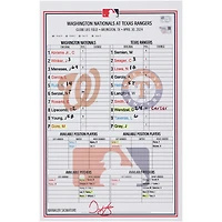  Washington Nationals Game-Used Lineup Card vs. Texas Rangers on April 30, 2024