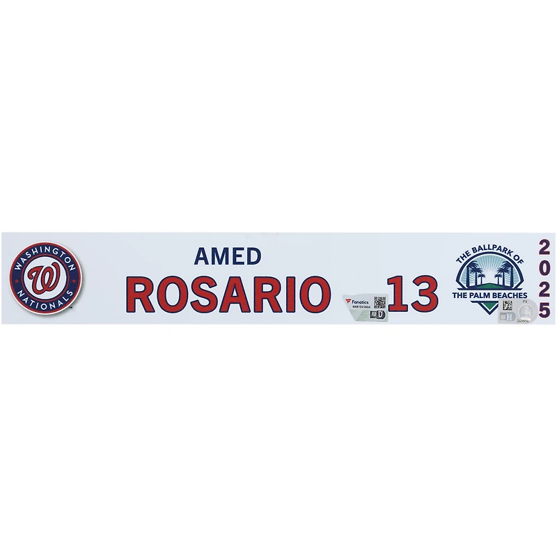 Plaque signalétique n° 13 émise par les joueurs des Nationals de Washington d'Amed Rosario lors de l'entraînement de printemps 2025 de la MLB