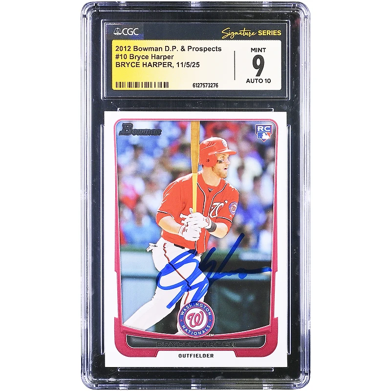 Bryce Harper Washington Nationals Autographed 2012 Bowman Draft Picks & Prospects #10 CGC Fanatics Witnessed Authenticated 9/10 Rookie Card