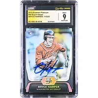 Carte de recrue autographiée de Bryce Harper (Washington Nationals), Bowman Platinum 2012, n° 56, authentifiée CGC (9/10).