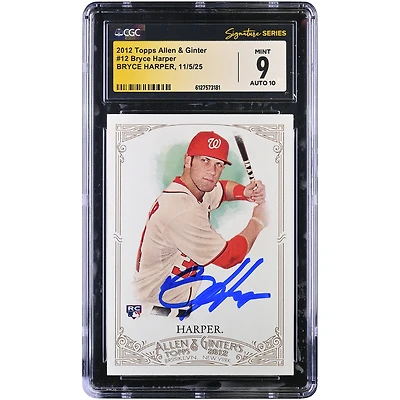 Bryce Harper Washington Nationals Autographed 2012 Topps Allen & Ginter #12 CGC Authenticated 9/10 Rookie Card