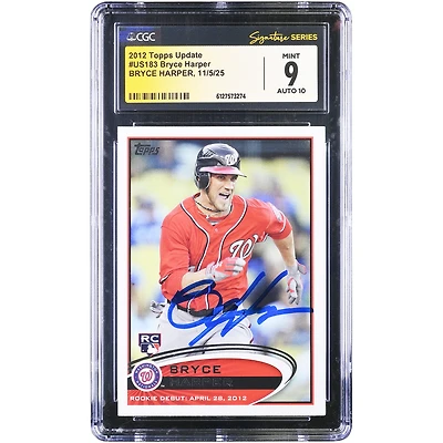 Carte de recrue autographiée de Bryce Harper (Washington Nationals), collection Topps Update 2012, numéro US183, authentifiée CGC (9/10).