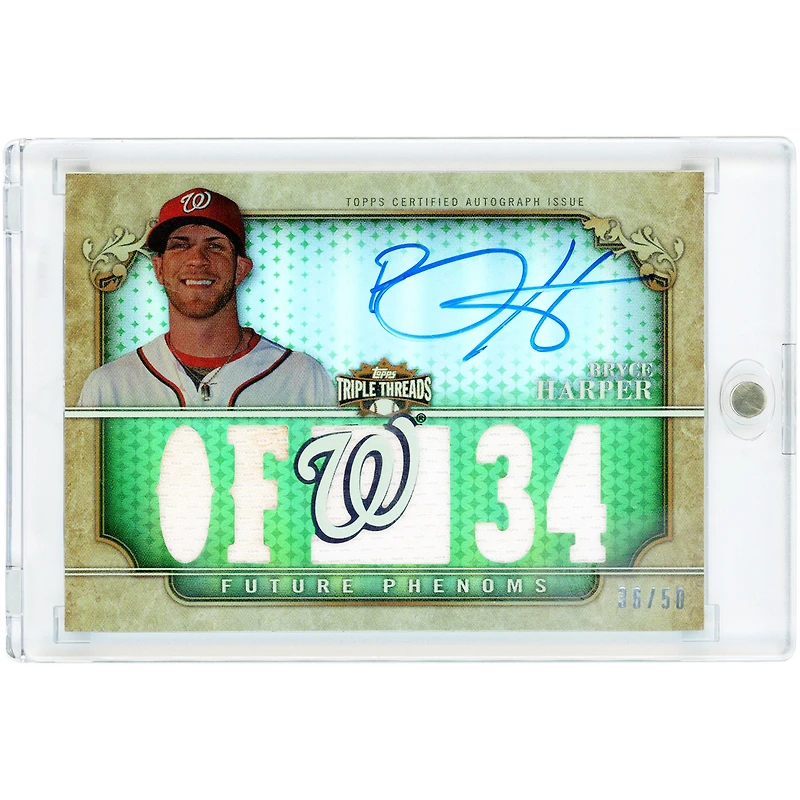 Bryce Harper Washington Nationals Autographed 2013 Topps Triple Threads Multi Game-Used Relics #161 #36/50 Card