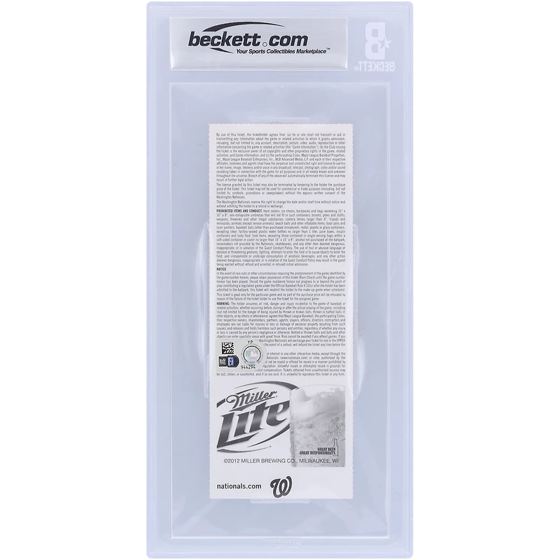 Bryce Harper Washington Nationals Autographed Beckett Fanatics Witnessed Authenticated 9/10 Ticket from September 5, 2012 - 2nd Career Multi-Home Run Game - 16th & 17th Career Home Runs