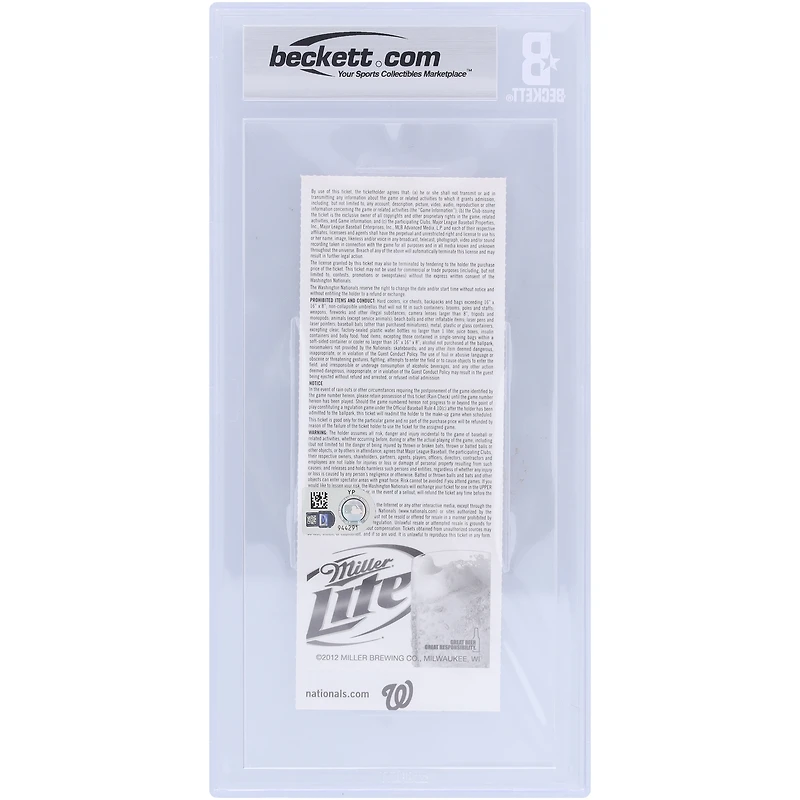 Bryce Harper Washington Nationals Autographed Beckett Fanatics Witnessed Authenticated 9 Ticket from May 15, 2012 - 2nd Career Home Run