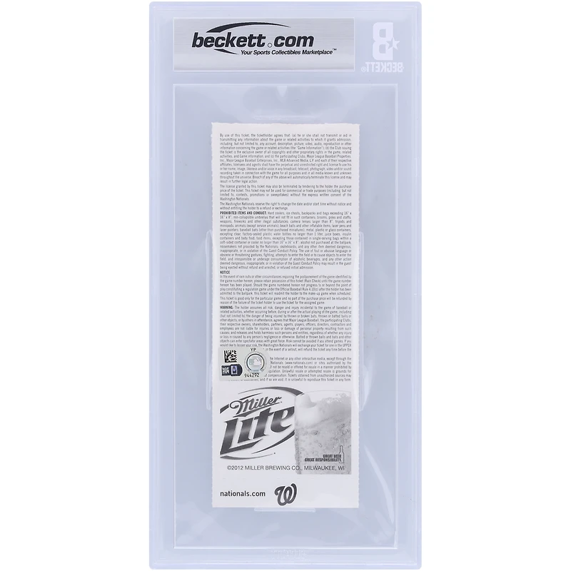 Bryce Harper Washington Nationals Autographed Beckett Fanatics Witnessed Authenticated Auto 10 Ticket from September 5, 2012 - 2nd Career Multi-Home Run Game - 16th & 17th Career Home Runs