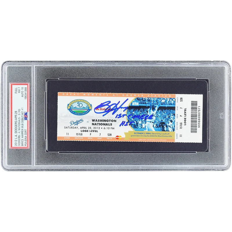 Billet autographié par Bryce Harper des Washington Nationals, daté du 28 avril 2012