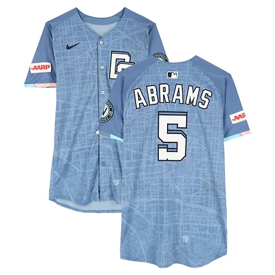 Maillot Nike City Connect bleu n° 5 de CJ Abrams, porté par les Washington Nationals lors de plusieurs matchs de la saison 2025 de la MLB.