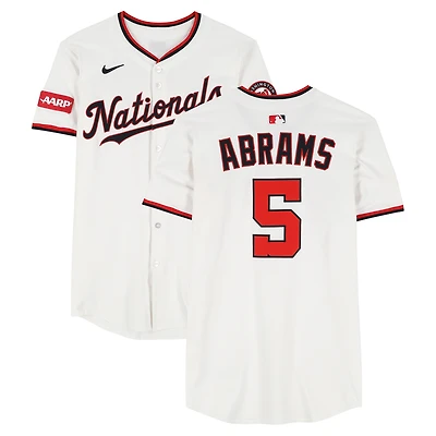Maillot blanc Nike n° 5 porté par CJ Abrams des Washington Nationals lors de la saison 2025 de la MLB