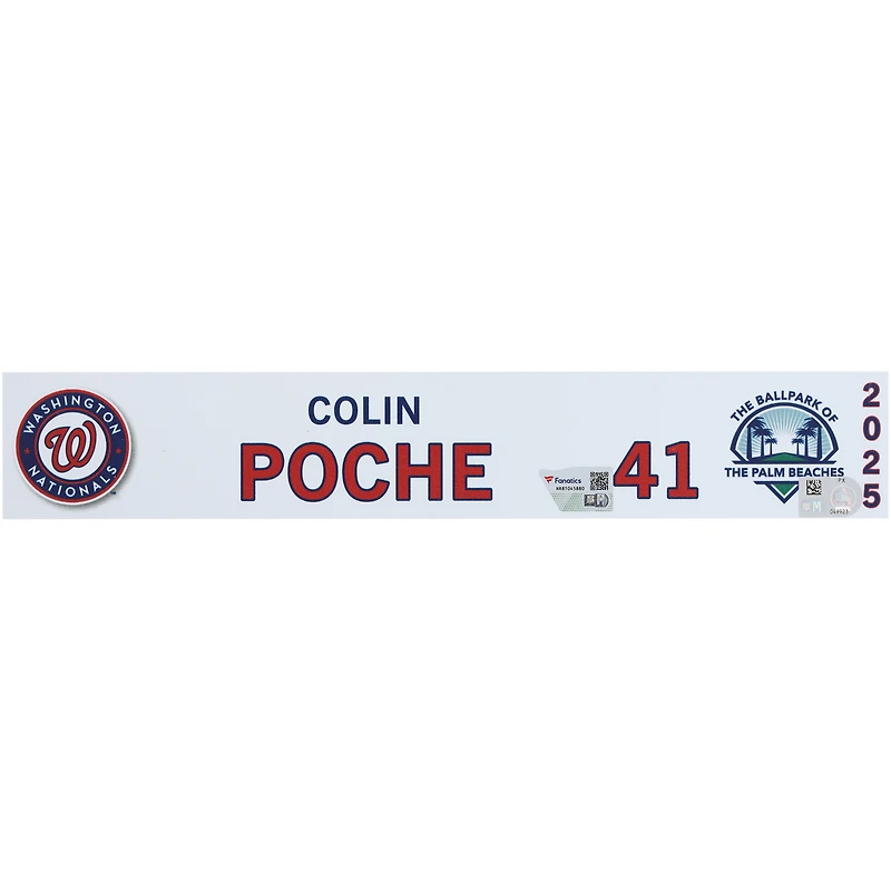 Plaque signalétique n° 41 de Colin Poche, joueur des Nationals de Washington, lors de l'entraînement de printemps 2025 de la MLB