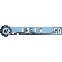 Plaque nominative Blue City Connect n° 58 de Derek Law, joueur des Washington Nationals, saison 2025 de la MLB