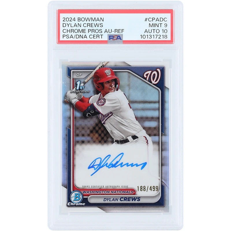 Dylan Crews Washington Nationals Autographed 2024 Bowman Chrome 1st Bowman Refractor #CPA-DC #188/499 PSA Authenticated 9/10 Card