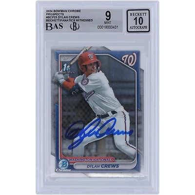 Dylan Crews Washington Nationals autographié 2024 Bowman Chrome Prospects #BCP-23 Beckett Fanatics a été témoin d'une carte authentifiée 9/10