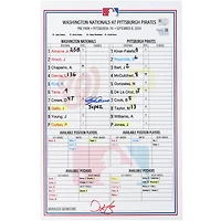 Dylan Crews Washington Nationals Autographed Game-Used Lineup Card vs. Pittsburgh Pirates on September 8, 2024