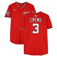 Maillot rouge Nike n° 3 porté par Dylan Crews, joueur des Washington Nationals, saison 2025 de la MLB