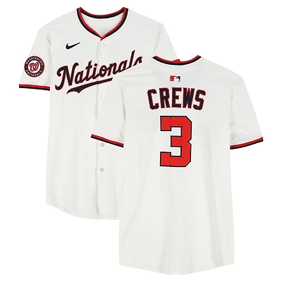 Maillot blanc Nike n° 3 porté par Dylan Crews, joueur des Washington Nationals, saison 2025 de la MLB