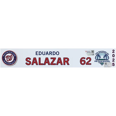 Plaque signalétique n° 62 émise par le joueur des Nationals de Washington Eduardo Salazar lors de l'entraînement de printemps 2025 de la MLB