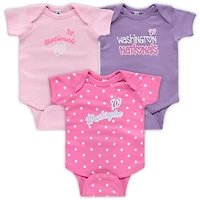 Girls Infant Soft as a Grape Pink/Purple Washington Nationals 3-Pack Rookie Bodysuit Set