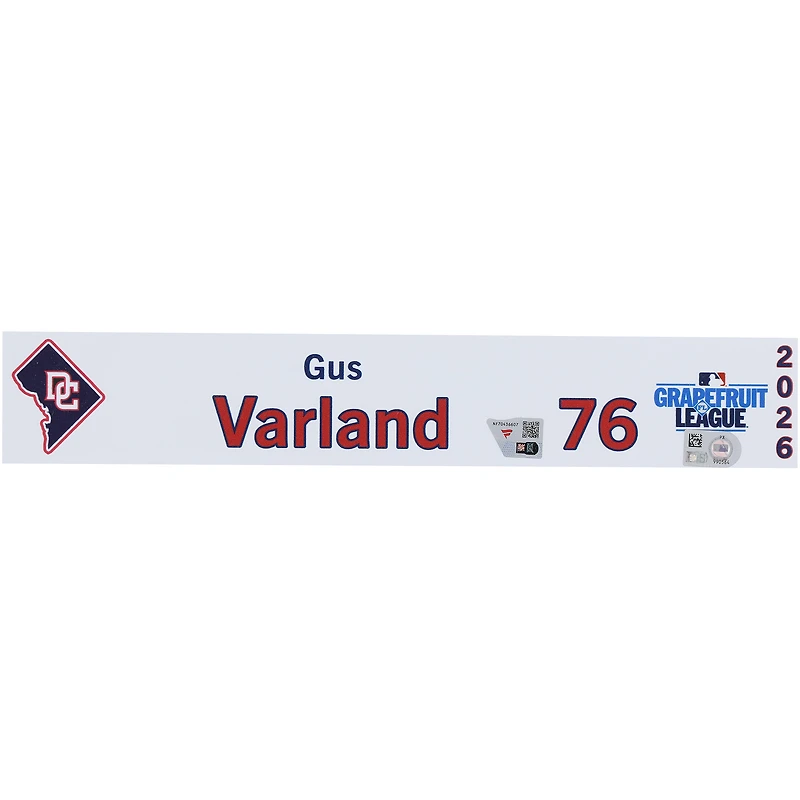 Plaque nominative n° 76 de Gus Varland, joueur des Nationals de Washington, lors du camp d'entraînement de printemps de la MLB 2026