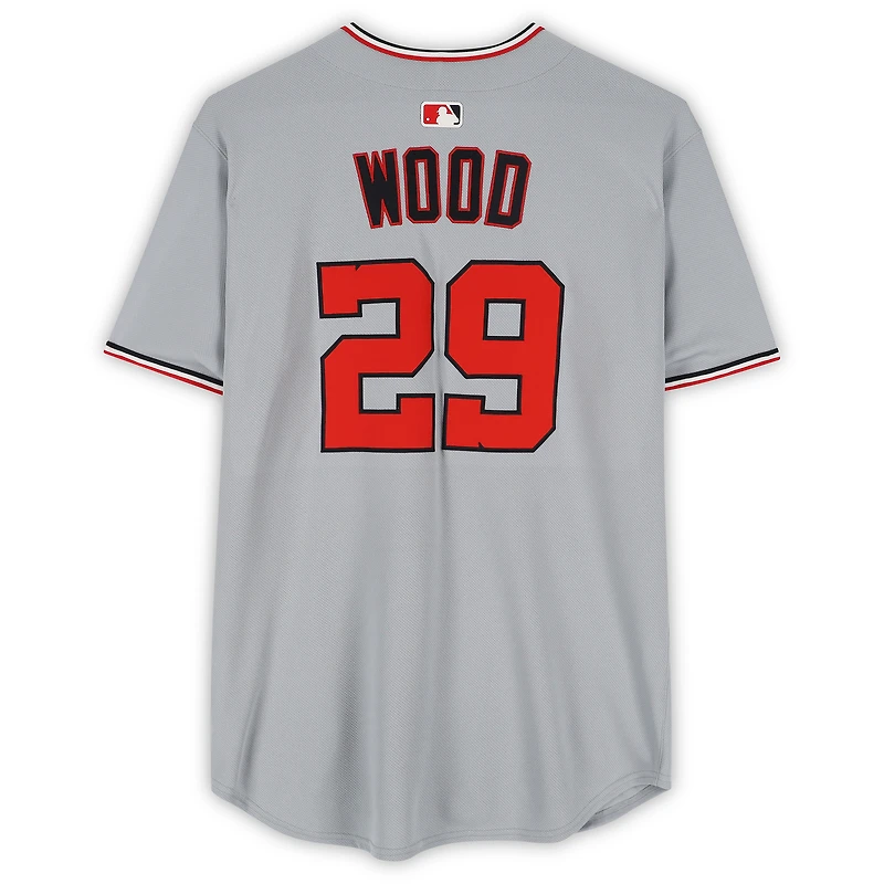 Maillot Nike gris n° 29 de James Wood, joueur des Washington Nationals, saison 2025 de la MLB