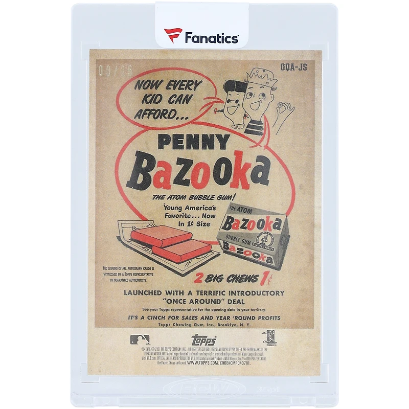 Carte autographiée par Juan Soto des Washington Nationals, collection Gypsy Queen Bazooka Back 2021, n° GQA-JS, n° 8/25