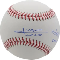 Balle de baseball autographiée par Juan Soto des Washington Nationals avec inscription « Début le 15/05/18 »