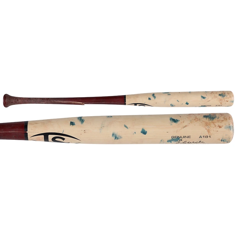 V106832 WANATS Luis Garcia Jr. Washington Nationals Batte cassée des Louisville Slugger, couleur beige et rouge, utilisée lors du match contre les Athletics le 5 août 2025 Luis García Jr. UNS GU BAT 45884 COLGMUEQU GUBBBT2982 #4
