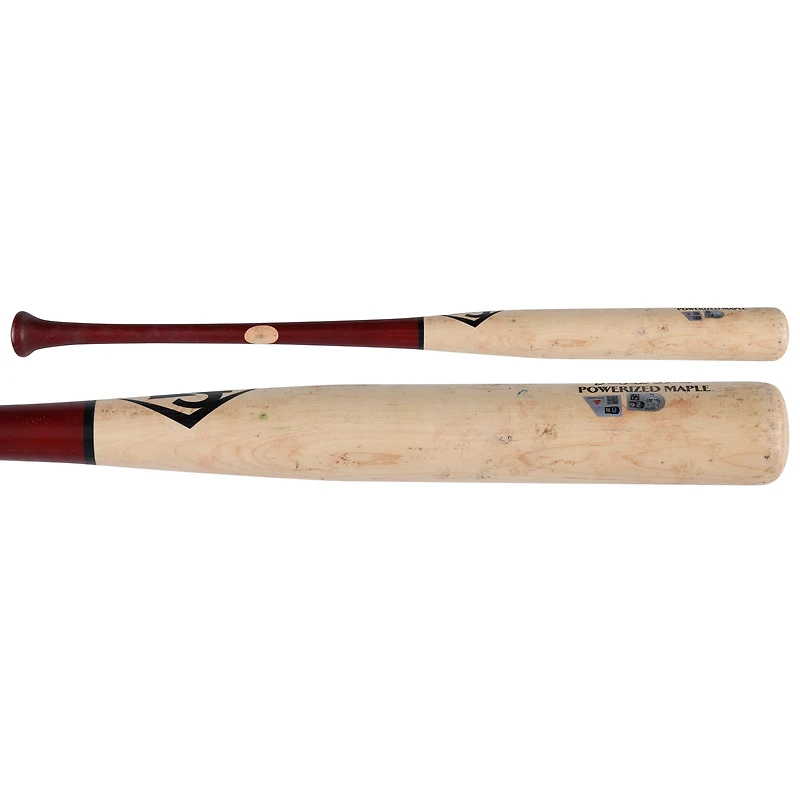 Batte Louisville Slugger cassée, couleur beige/rouge, utilisée par Luis García Jr. (Washington Nationals) lors du match contre les Mets de New York le 19 septembre 2025.