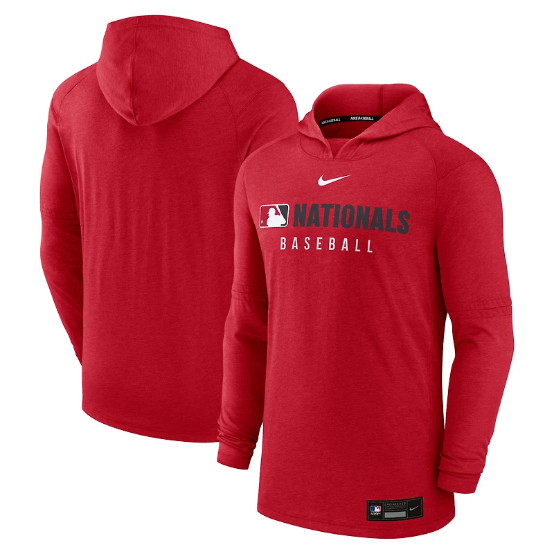 Sweat à capuche léger Dri-FIT Nike pour homme, rouge chiné, Washington Nationals, collection Authentic.