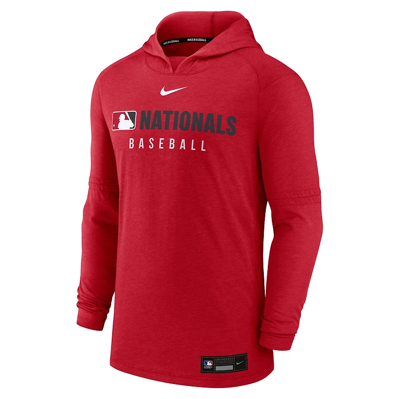 Sweat à capuche léger Dri-FIT Nike pour homme, rouge chiné, Washington Nationals, collection Authentic.